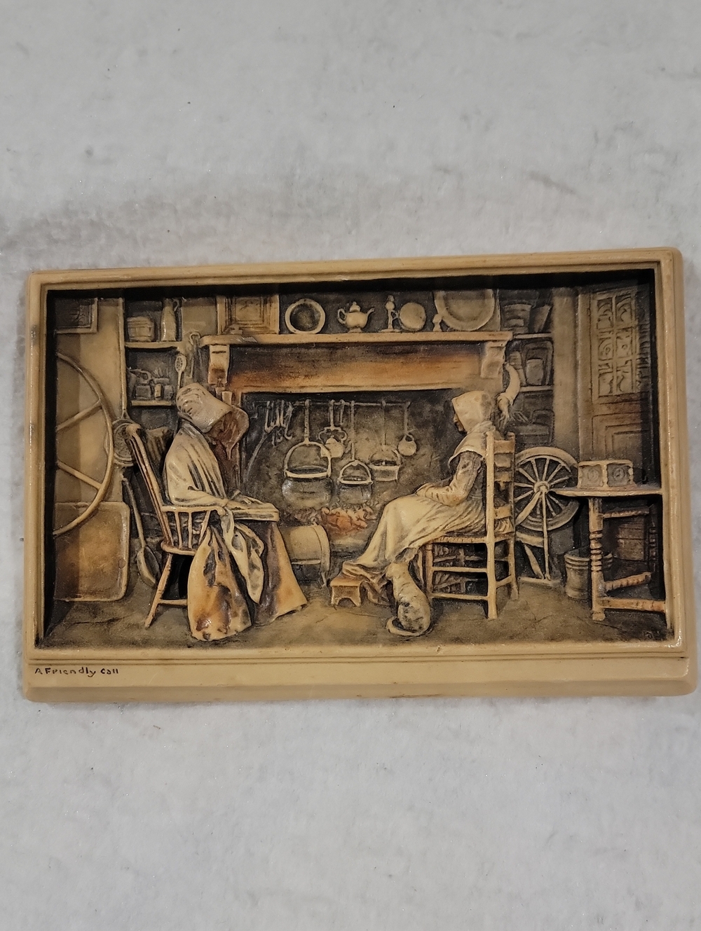 Vintage Arthur Osborne- Ivorex- 3D Relief Wall Plaque-England-"A Friendly Chat"